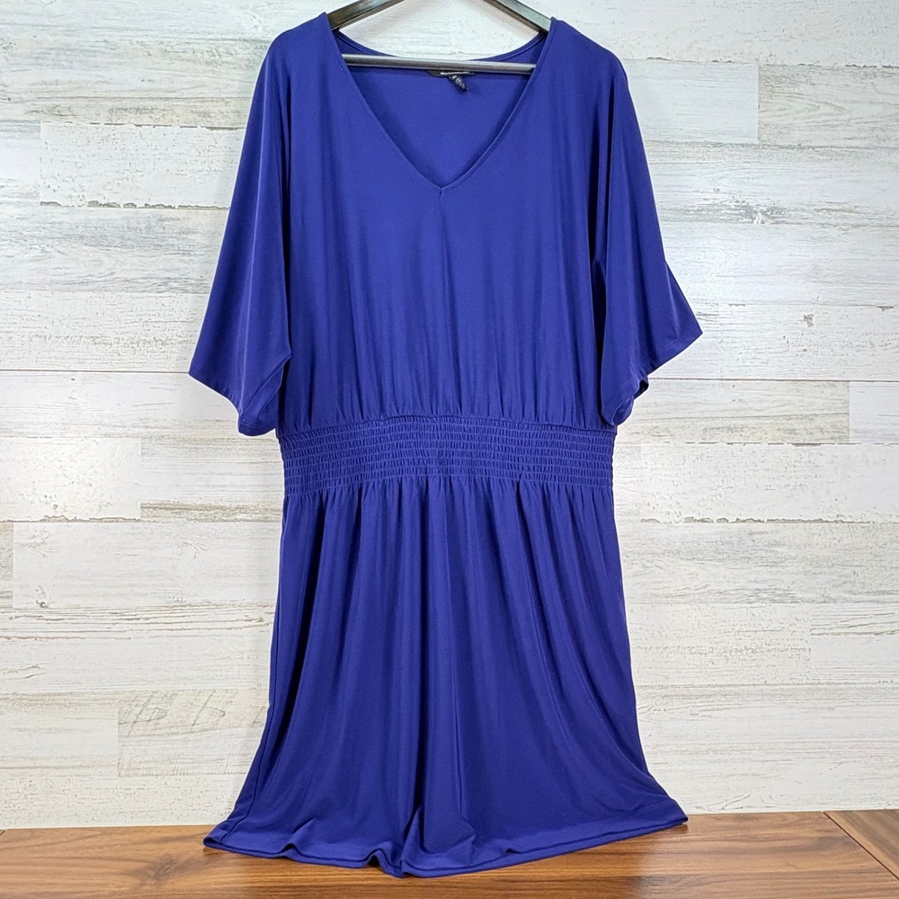 White House Black Market Royal Blue Smocked Waist Dolman Sleeve Jersey Dress XL